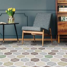 Hexagonal Tiles Zebraic Vinyl Flooring, White Linoleum in Roll, Gray Homecoming Proposal Ideas, Honeycomb Aesthetic Room Decor - thumbnail 3