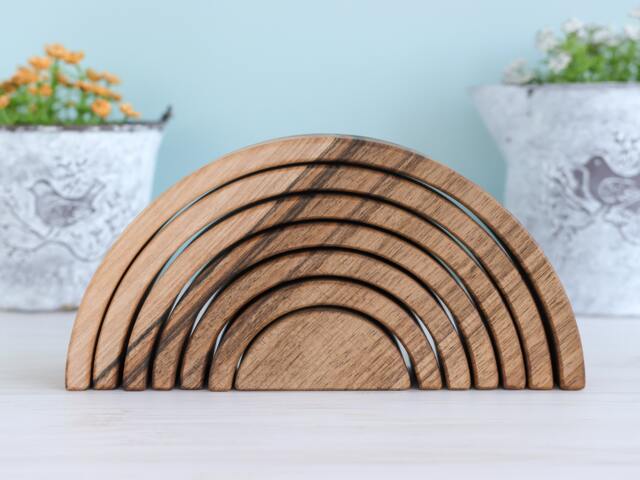 Wooden Rainbow Arch Stacker Montessori Toy Educational Toy Pyramid For Toddler, Waldorf Sensory Learning Play, Handmade Kids Birthday Gift - image 1