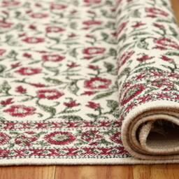 Hand Block Printed Rug Red Floral Print Runner Christmas Gift Rug Washable Flatweave Cotton 9x12, 6x6 8x10 4x18 11x11 Ft - thumbnail 2