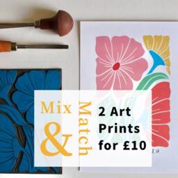 Mix & Match Art Prints Any 2 Linocut Art Prints For Gbp 10/Modern Floral Wall Bundle Birth Flowers, Daffodil, Snowdrops, Abstract A5 - thumbnail 1