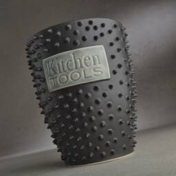 Spiky Utensil Holder Ready To Ship Black & Orange Vase By Symmetrical Pottery - thumbnail 3