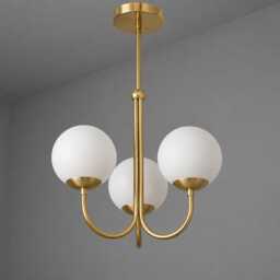 Modern Brass 3 - Globe Chandelier With White Glass Shades Living Room Fixture Pendant Light, Mid Ceiling Contemporary Light - thumbnail 1