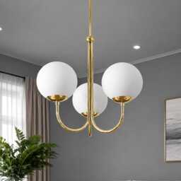 Modern Brass 3 - Globe Chandelier With White Glass Shades Living Room Fixture Pendant Light, Mid Ceiling Contemporary Light - thumbnail 4