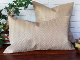 Beige Wicker Mesh Faux Leather Pillow Cover - Scandinavian Modern, 12x20'' - thumbnail 1