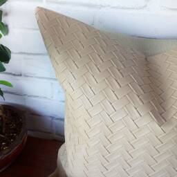 Beige Wicker Mesh Faux Leather Pillow Cover - Scandinavian Modern, 12x20'' - thumbnail 3