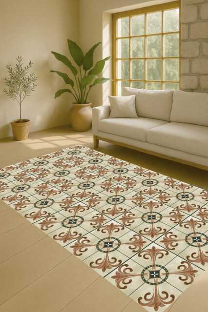 Moroccan Vinyl Kitchen Mat Tile Pattern, Easy Clean - image 1
