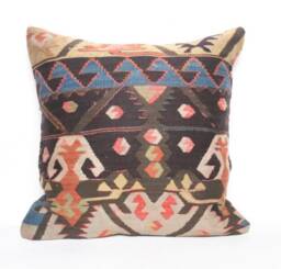 Kilim Pillow, Wool Kilim Pillow , 20x20 - thumbnail 1