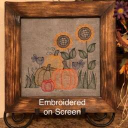 Apple Pumpkin Wall Hanging, Embroidered On Window Screen, Fruit Basket, Pears, Picture Frame, Sunflowers, Rustic Barn Wall Art Decor, Gift - thumbnail 2