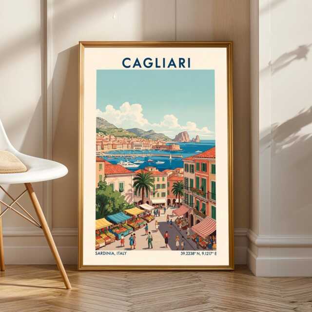 Cagliari Sardinia Print Vintage Italian Coastal Travel Poster - image 1
