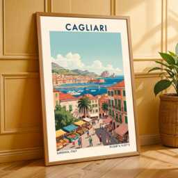 Cagliari Sardinia Print Vintage Italian Coastal Travel Poster - thumbnail 3