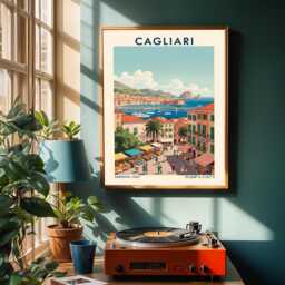 Cagliari Sardinia Print Vintage Italian Coastal Travel Poster - thumbnail 2