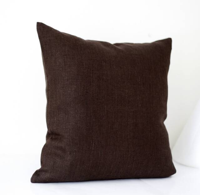 Brown Linen Pillow Cover, Pillowcase, Pure Throw Cover - image 1