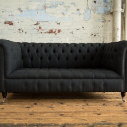 3 Seater Charcoal Grey Herringbone Wool Chesterfield Sofa - British Handmade Furniture - thumbnail 2