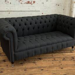 3 Seater Charcoal Grey Herringbone Wool Chesterfield Sofa - British Handmade Furniture - thumbnail 4