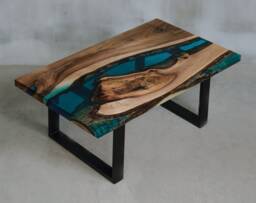 Custom Live Edge Coffee Table Made With Walnut, Blue Uv Resin Table, One Of The Kind Epoxy Matches To Modern Home & Boutique Hotel