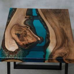 Custom Live Edge Coffee Table Made With Walnut, Blue Uv Resin Table, One Of The Kind Epoxy Matches To Modern Home & Boutique Hotel - thumbnail 2