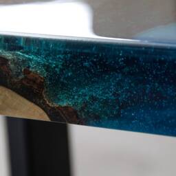 Custom Live Edge Coffee Table Made With Walnut, Blue Uv Resin Table, One Of The Kind Epoxy Matches To Modern Home & Boutique Hotel - thumbnail 4