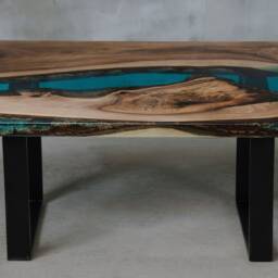 Custom Live Edge Coffee Table Made With Walnut, Blue Uv Resin Table, One Of The Kind Epoxy Matches To Modern Home & Boutique Hotel - thumbnail 3