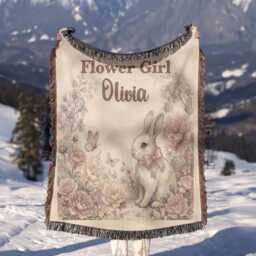 Personalized Flower Girl Blanket, Custom Name Watercolor Bunny Keepsake, Will You Be My Proposal Gift, Wedding Throw - thumbnail 3