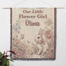 Personalized Flower Girl Blanket, Custom Name Watercolor Bunny Keepsake, Will You Be My Proposal Gift, Wedding Throw - thumbnail 2