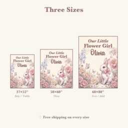 Personalized Flower Girl Blanket, Custom Name Watercolor Bunny Keepsake, Will You Be My Proposal Gift, Wedding Throw - thumbnail 4