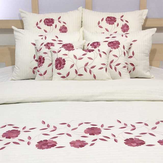King, Queen & Twin Size Ivory Decorative Duvet Cover Set, Cotton Embroidery, Nature Floral Contemporary - Adore - image 1