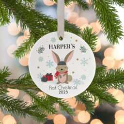 Personalised Baby's First Christmas Bauble Woodland Rabbit Xmas Decoration - thumbnail 2