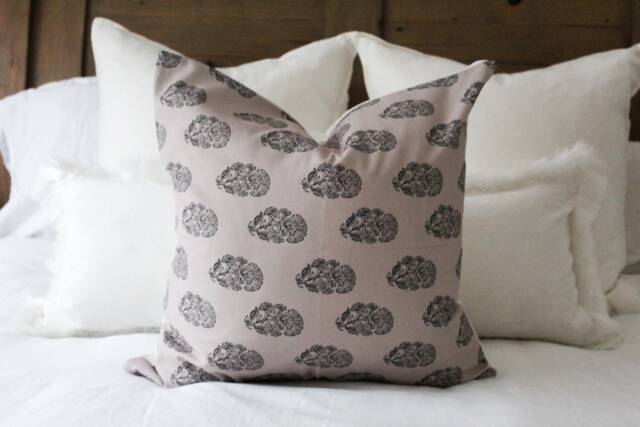 Floral Print Cotton Cushion With Feather Insert Beige Farmhouse Decor - image 1