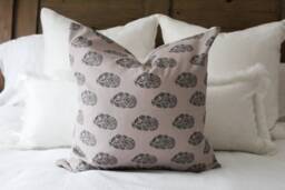 Floral Print Cotton Cushion With Feather Insert Beige Farmhouse Decor - thumbnail 1