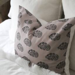Floral Print Cotton Cushion With Feather Insert Beige Farmhouse Decor - thumbnail 2