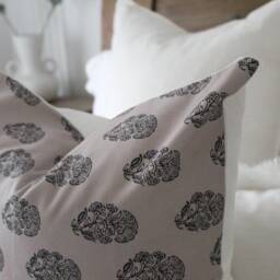Floral Print Cotton Cushion With Feather Insert Beige Farmhouse Decor - thumbnail 3