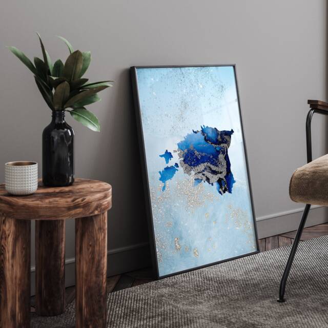 Estonia Map Shades Of Blue & Silver Wall Art Print - image 1