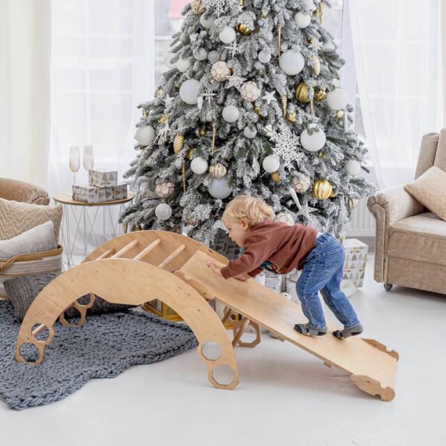 Baby First Christmas Gift - Climbing Arch With Cushion & Ramp Montessori Furniture, Rocker Pillow, Balance Board, Toddler Gym - image 1