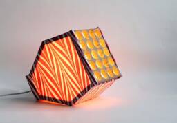Handcrafted Table Lamp Made With Cork & Cotton Paper Beautiful Red Geometric Pattern. Sustainable & Minimalist Lighting Design - thumbnail 1
