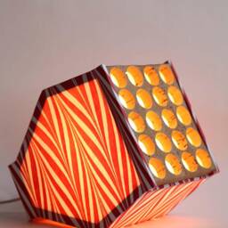 Handcrafted Table Lamp Made With Cork & Cotton Paper Beautiful Red Geometric Pattern. Sustainable & Minimalist Lighting Design - thumbnail 3
