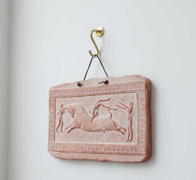 Bull Leaping Ritual Plaque, Minoan Bronze Age Terracotta Wall Art, Ceramic Plaque Ornament, Bohemian Decor 23x16 cm - image 1