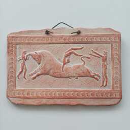 Bull Leaping Ritual Plaque, Minoan Bronze Age Terracotta Wall Art, Ceramic Plaque Ornament, Bohemian Decor 23x16 cm - thumbnail 2