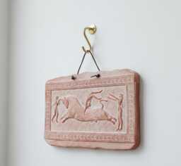 Bull Leaping Ritual Plaque, Minoan Bronze Age Terracotta Wall Art, Ceramic Plaque Ornament, Bohemian Decor 23x16 cm - thumbnail 1