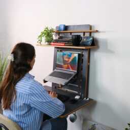 Wall Mounted Standing Desk Adjustable Height, Space Saving, Modern Office - thumbnail 3