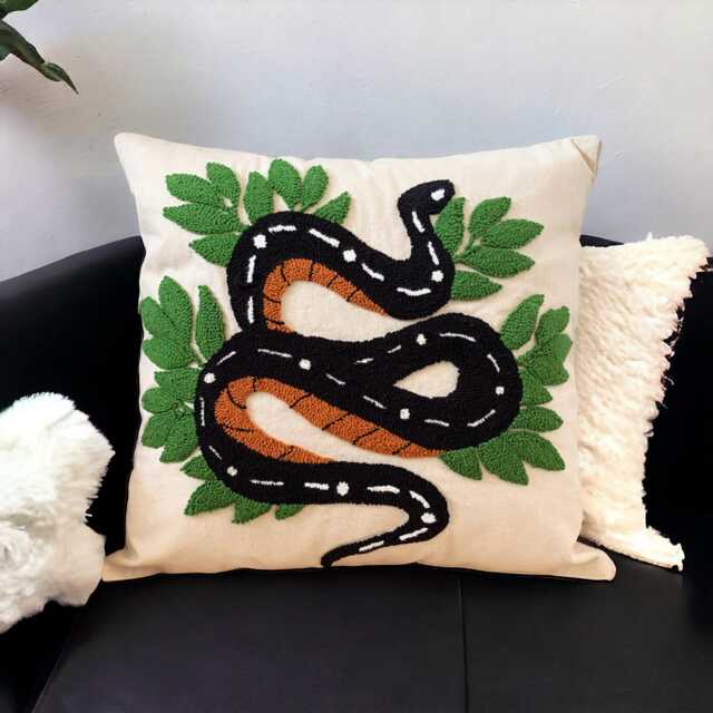Handmade Snake Punch Needle Pillow Cover Embroidered Cushion - image 1