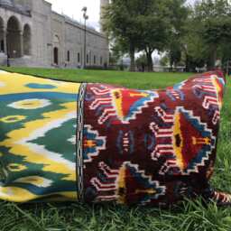 Handloomed Silk Ikat Velvet Pillow Cover Uzbek Hanwoven Art Cushion - thumbnail 3