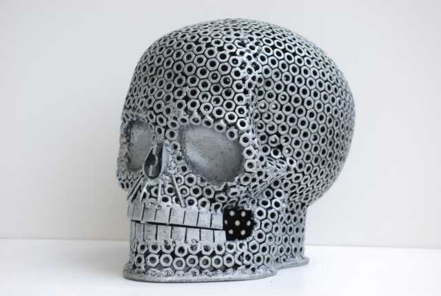 Gothic Metal Skull Sculpture, Recycled Scrap Steel Art, Steampunk Decor, Halloween Gift - image 1