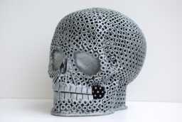 Gothic Metal Skull Sculpture, Recycled Scrap Steel Art, Steampunk Decor, Halloween Gift - thumbnail 1