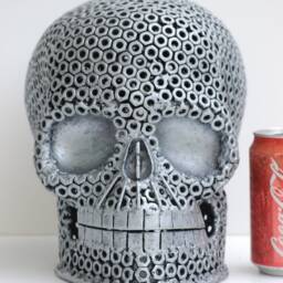Gothic Metal Skull Sculpture, Recycled Scrap Steel Art, Steampunk Decor, Halloween Gift - thumbnail 3