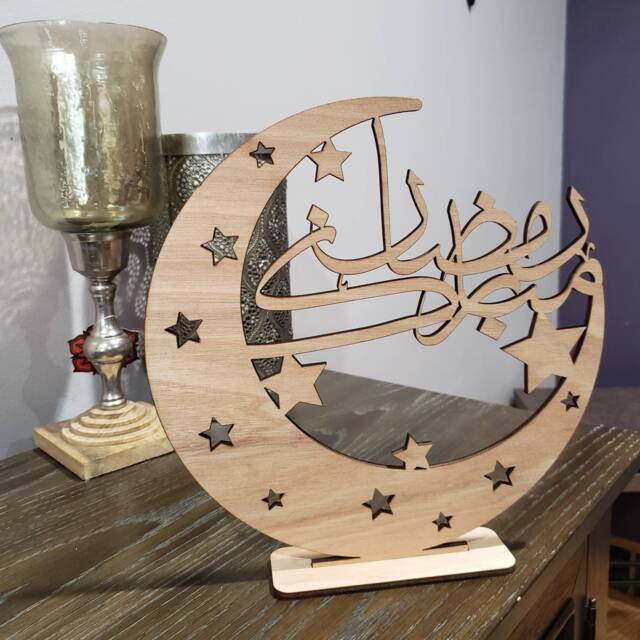 Ramadan Decorations, Mubarak Table Top Art - Crescent in Arabic Eid Decor - image 1