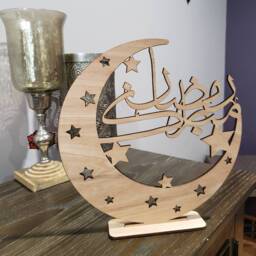 Ramadan Decorations, Mubarak Table Top Art - Crescent in Arabic Eid Decor