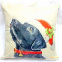 Black Lab Christmas Pillow Cover, Holiday Pet Decor - thumbnail 1