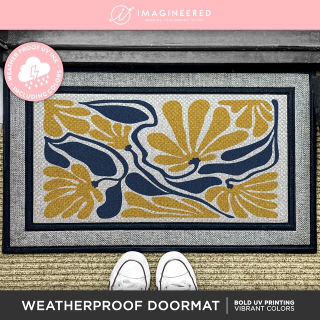 Floral Abstract Mid Century Modern All Weather Doormat, Stylish Entryway Decor, Style, Design - image 1