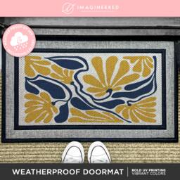 Floral Abstract Mid Century Modern All Weather Doormat, Stylish Entryway Decor, Style, Design