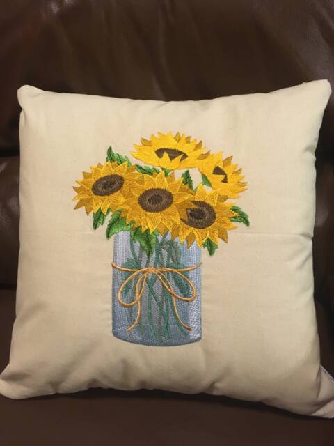 Embroidered Pillow Cover-Sunflowers in A Mason Jar - image 1